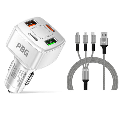 PBG 4 Port Car Charger and 4FT - 3 in 1 Nylon Cable Combo DailySale