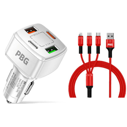 PBG 4 Port Car Charger and 4FT - 3 in 1 Nylon Cable Combo DailySale