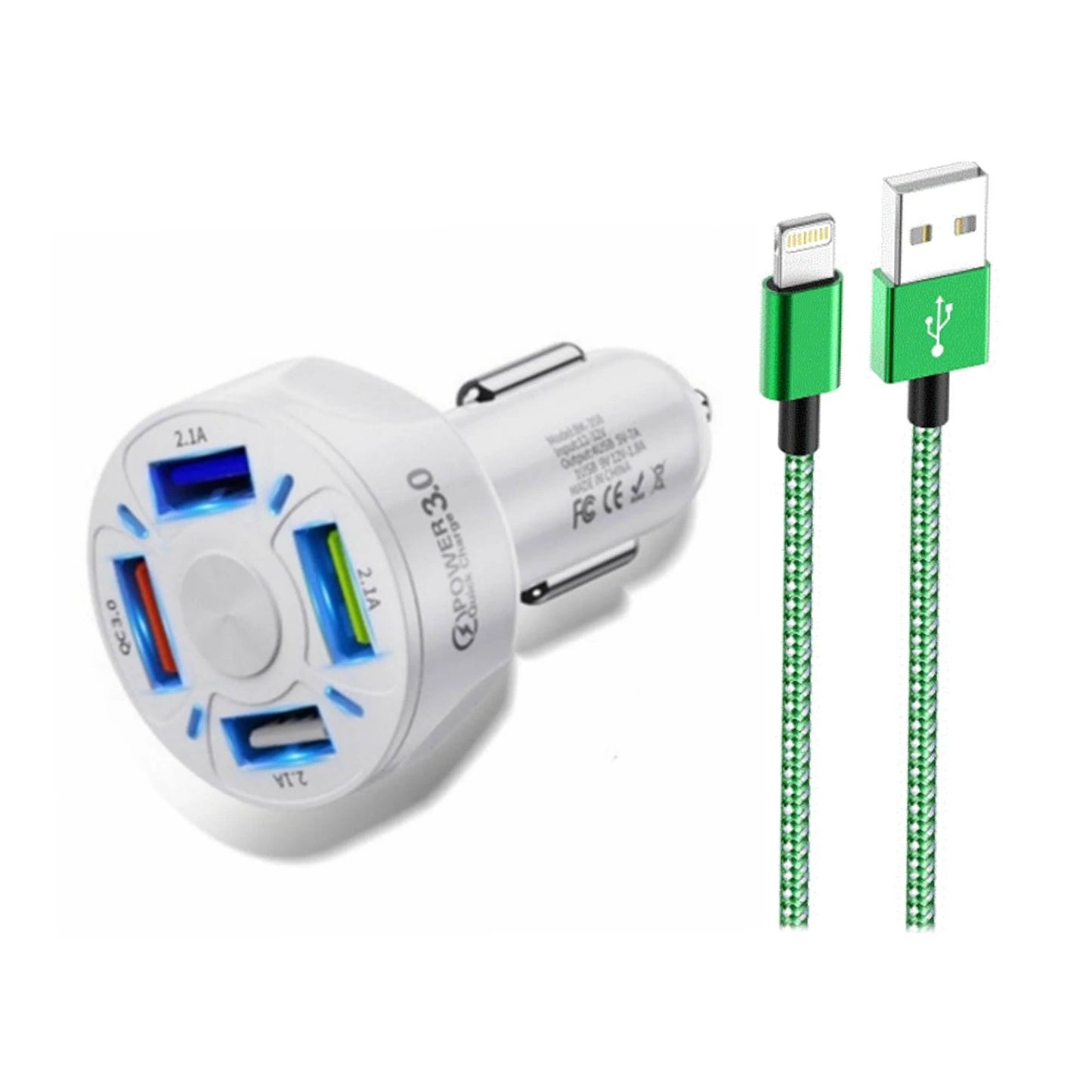 PBG 4 Port LED Car Charger and 6Ft. Lightning Cable Combo DailySale