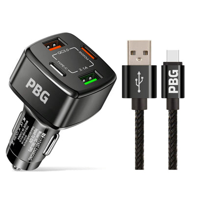 PBG 4-Port PD/USB Car Charger and 10FT Zebra Style Lightning Cable Bundle DailySale