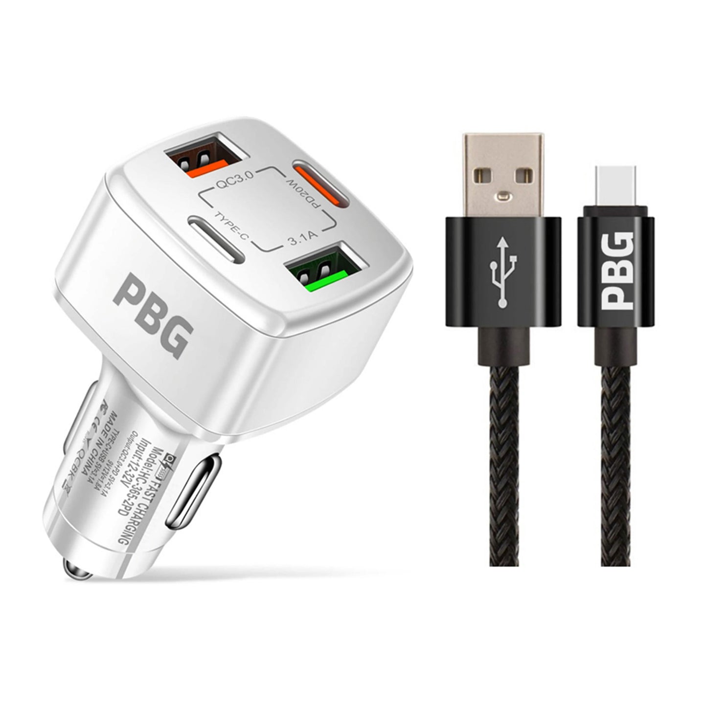 PBG 4 Port PD/USB Car Charger and 10Ft. Zebra Style Lightning Cable Bundle DailySale