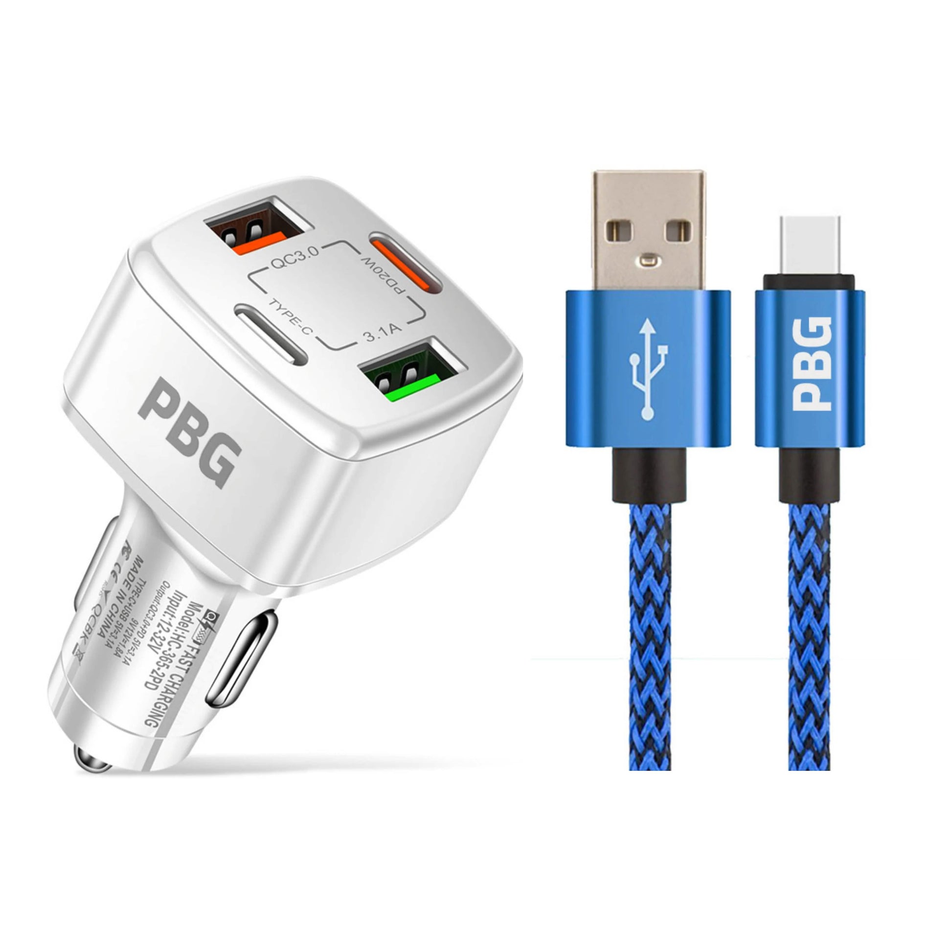 PBG 4 Port PD/USB Car Charger and 10Ft. Zebra Style Lightning Cable Bundle DailySale