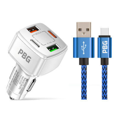 PBG 4 Port PD/USB Car Charger and 10Ft. Zebra Style Lightning Cable Bundle DailySale