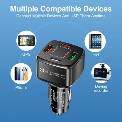 PBG 4-Port PD/USB Car Charger and 10FT Zebra Style Lightning Cable Bundle DailySale