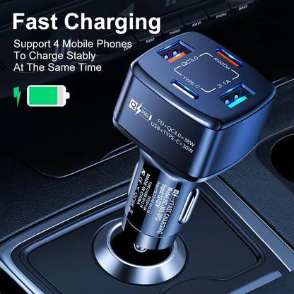 PBG 4 Port PD/USB Car Charger and 10Ft. Zebra Style Lightning Cable Bundle DailySale