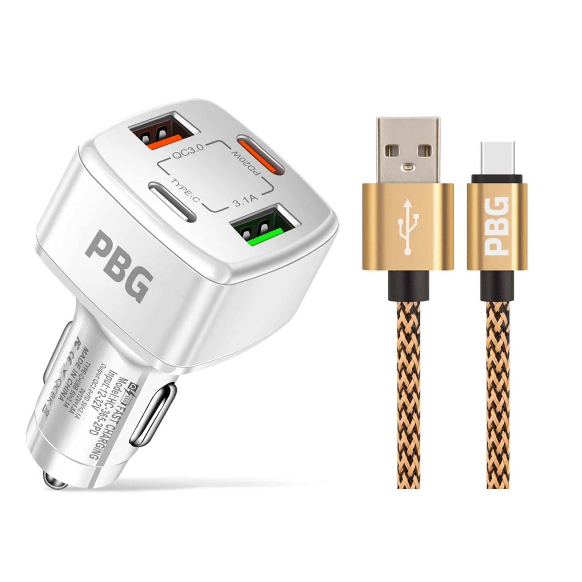 PBG 4 Port PD/USB Car Charger and 10Ft. Zebra Style Lightning Cable Bundle DailySale