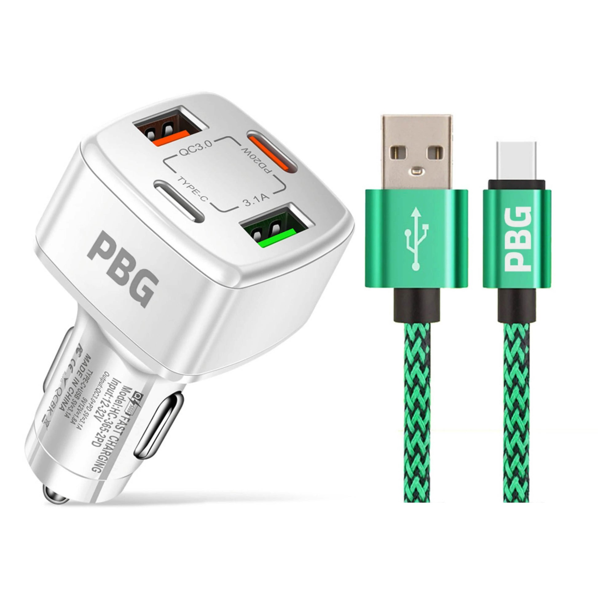 PBG 4 Port PD/USB Car Charger and 10Ft. Zebra Style Lightning Cable Bundle DailySale