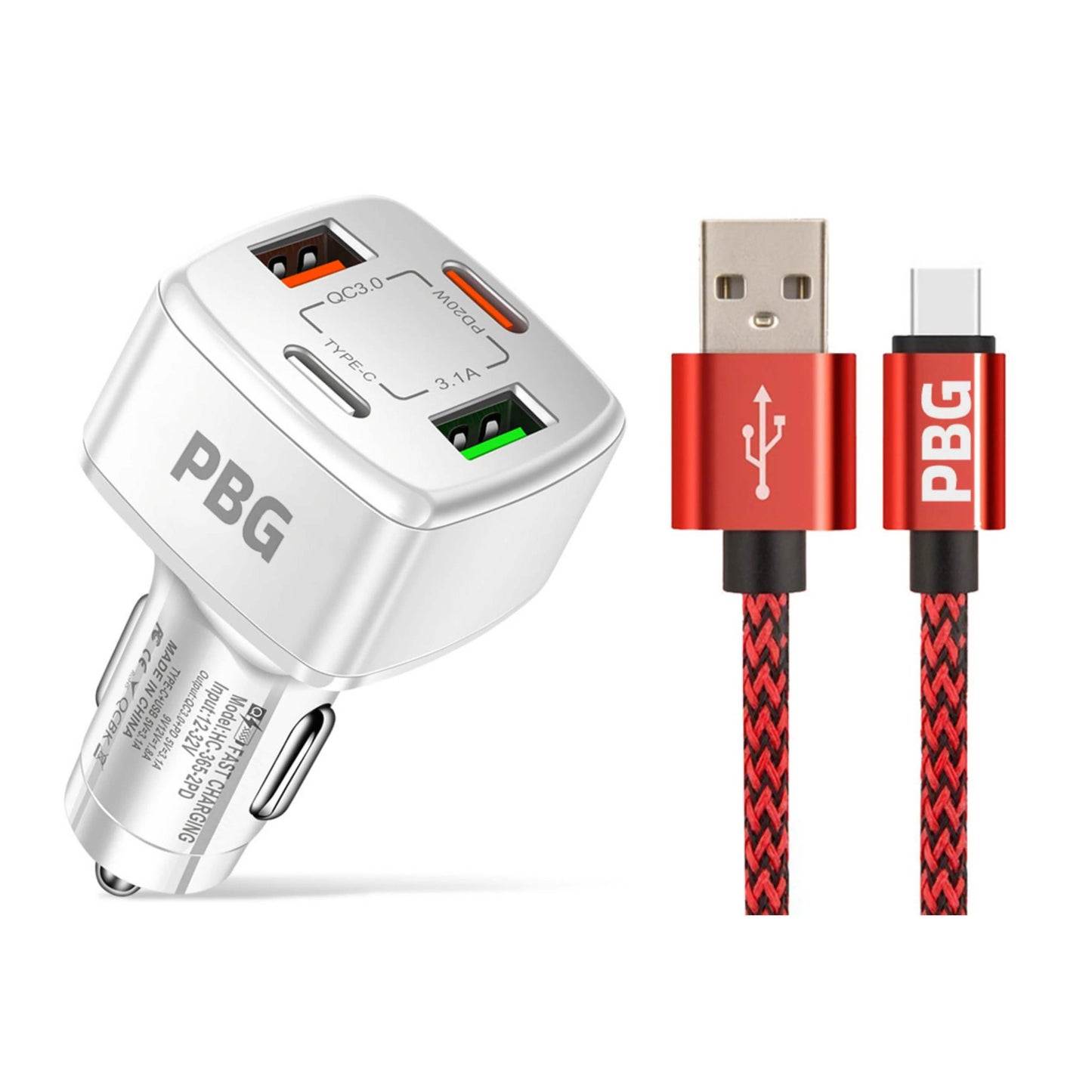 PBG 4 Port PD/USB Car Charger and 10Ft. Zebra Style Lightning Cable Bundle DailySale