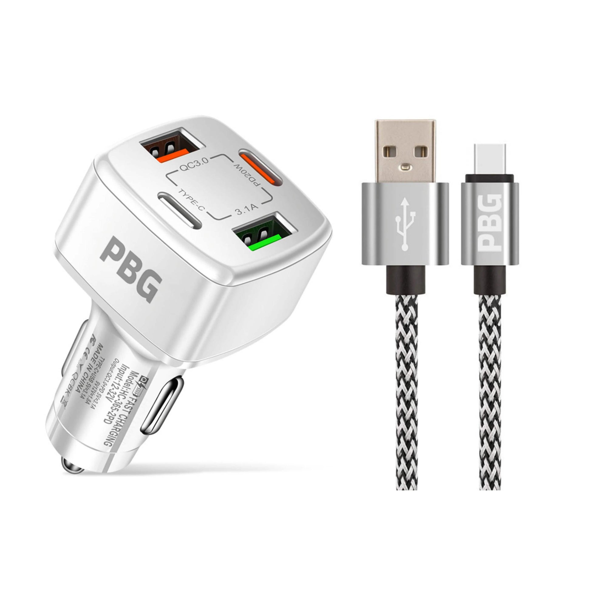 PBG 4 Port PD/USB Car Charger and 10Ft. Zebra Style Lightning Cable Bundle DailySale