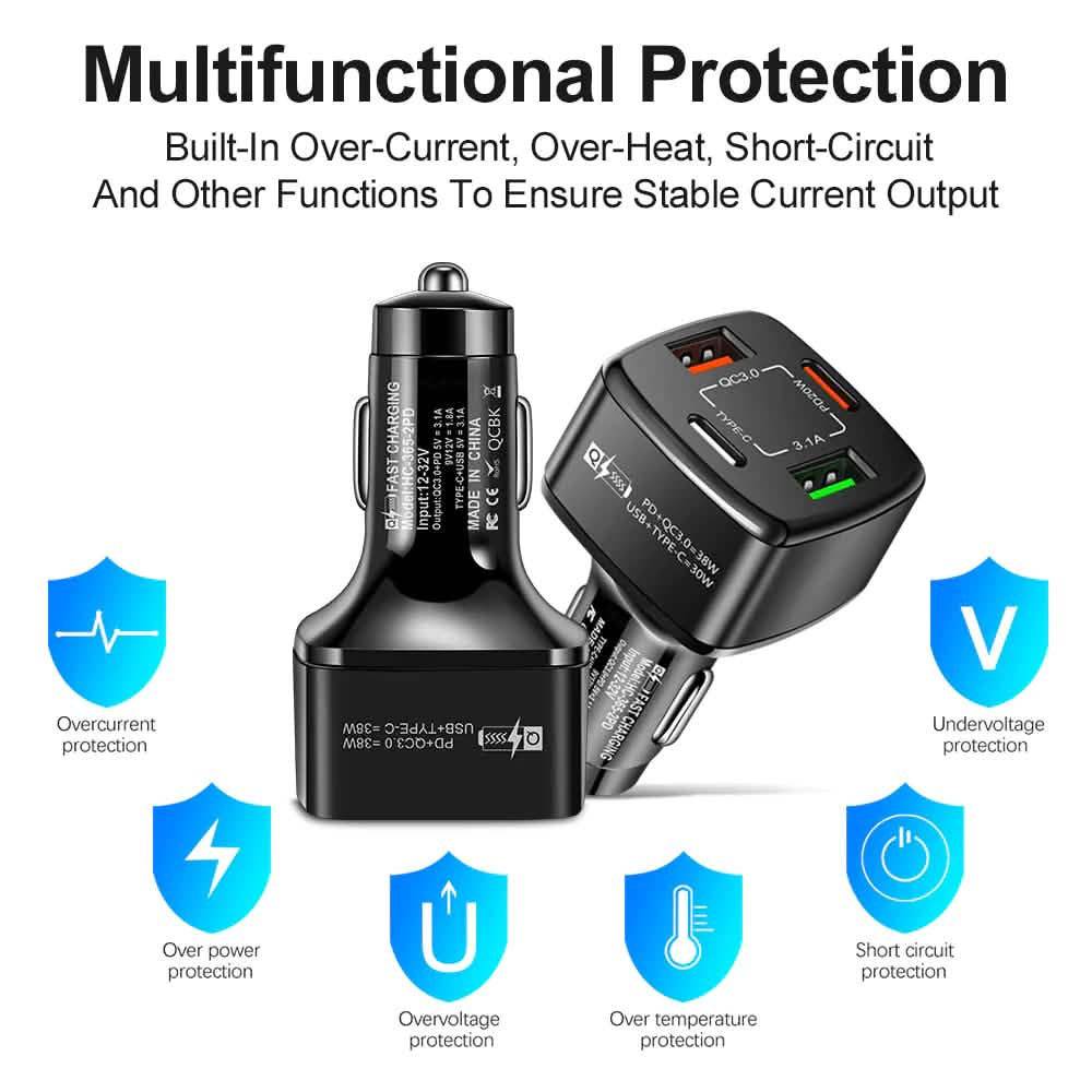 PBG 4 Port  PD/USB Car Charger and 4 in 1 Nylon Cable Bundle DailySale