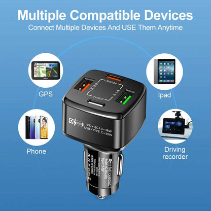 PBG 4 Port  PD/USB Car Charger and 4 in 1 Nylon Cable Bundle DailySale
