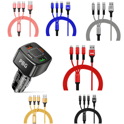 PBG Black 4 Port Car Charger and 4FT - 3 in 1 Nylon Cable Combo DailySale