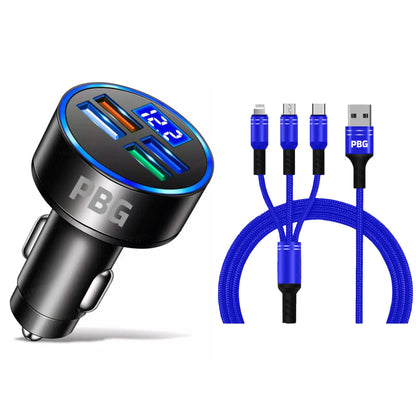 PBG LED 4 Port Car Charger Voltage Display and 3-in-1 Cable Bundle DailySale