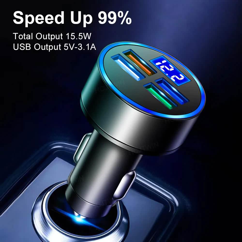PBG LED 4 Port Car Charger Voltage Display and 3-in-1 Cable Bundle DailySale