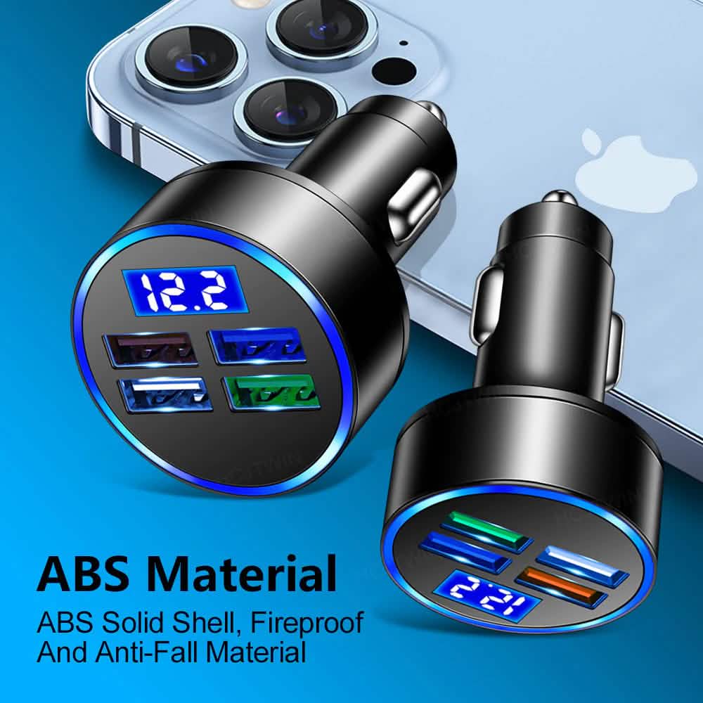 PBG LED 4 Port Car Charger Voltage Display and 3-in-1 Cable Bundle DailySale