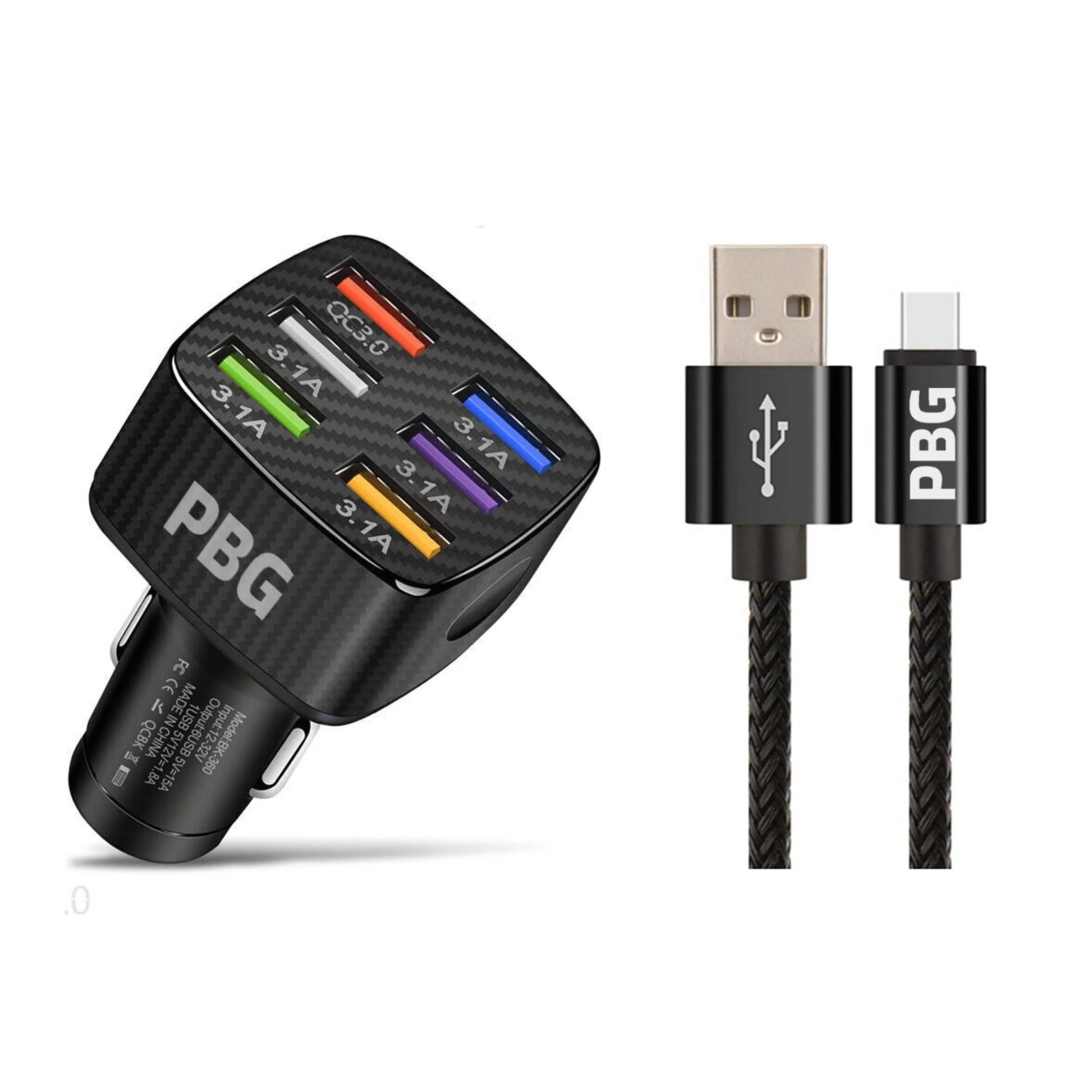 PBG LED 6 Port Car Charger and 10Ft. XL Zebra Lightning Cable Combo DailySale