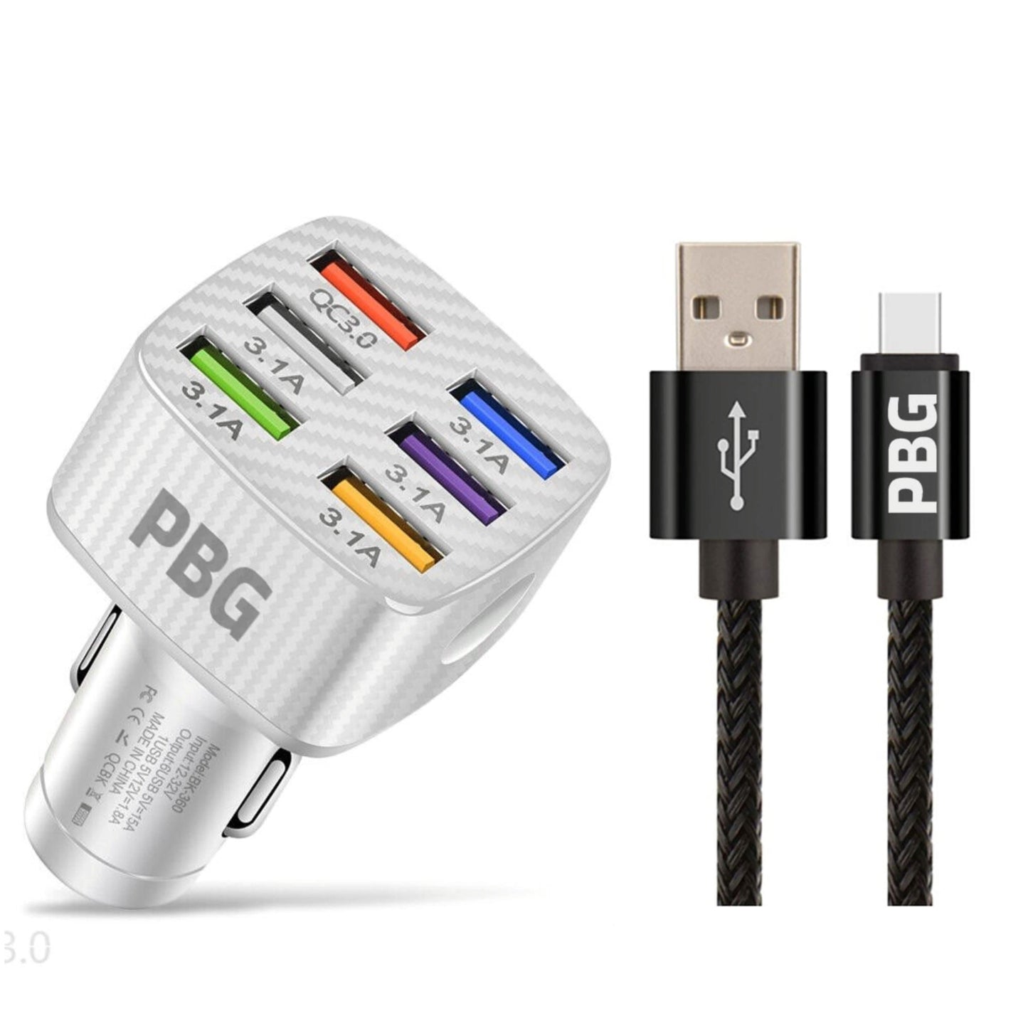 PBG LED 6-Port Car Charger and 10FT XL Zebra Lightning Cable Combo DailySale