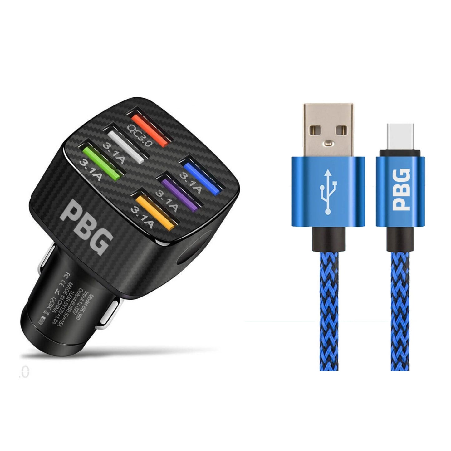 PBG LED 6 Port Car Charger and 10Ft. XL Zebra Lightning Cable Combo DailySale