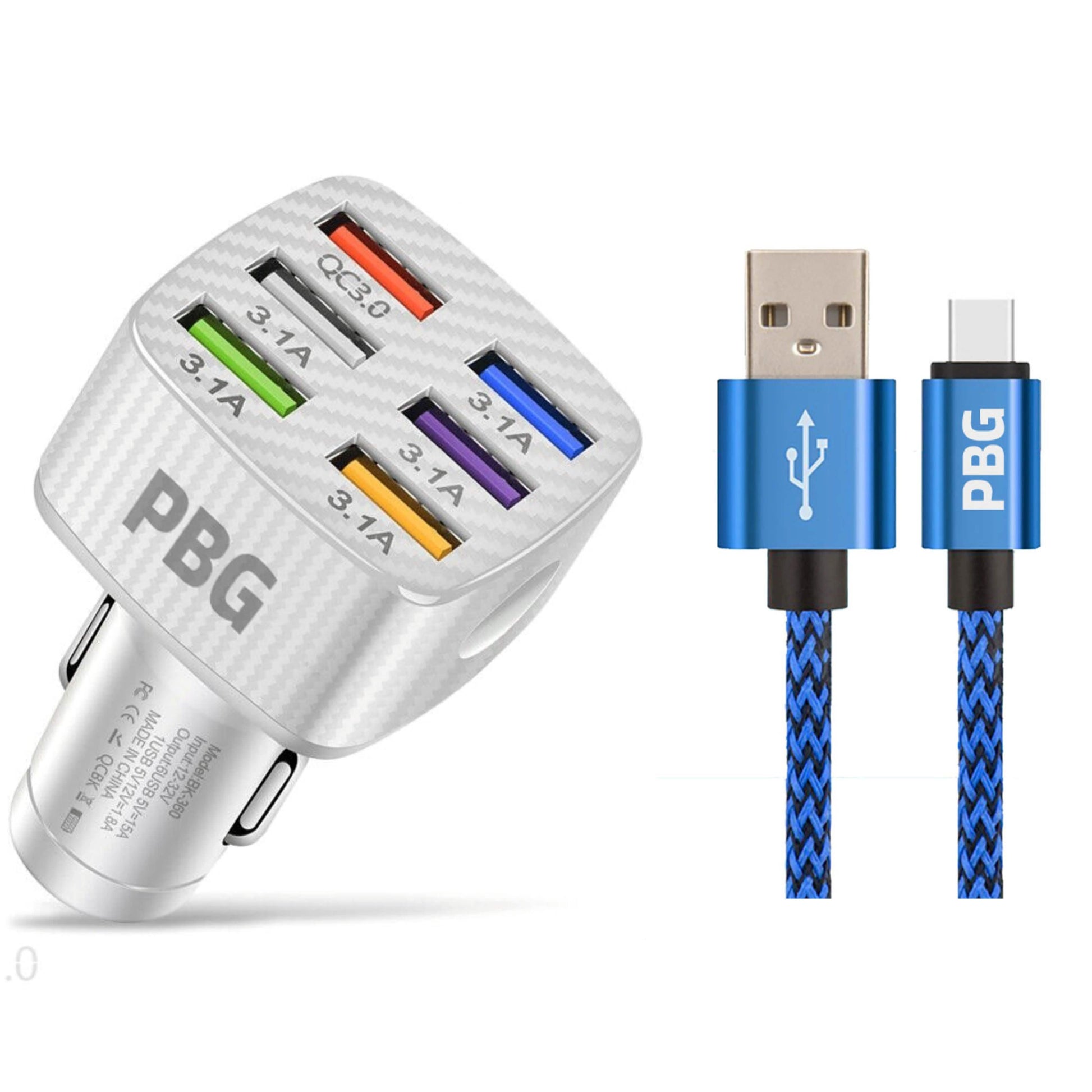 PBG LED 6-Port Car Charger and 10FT XL Zebra Lightning Cable Combo DailySale