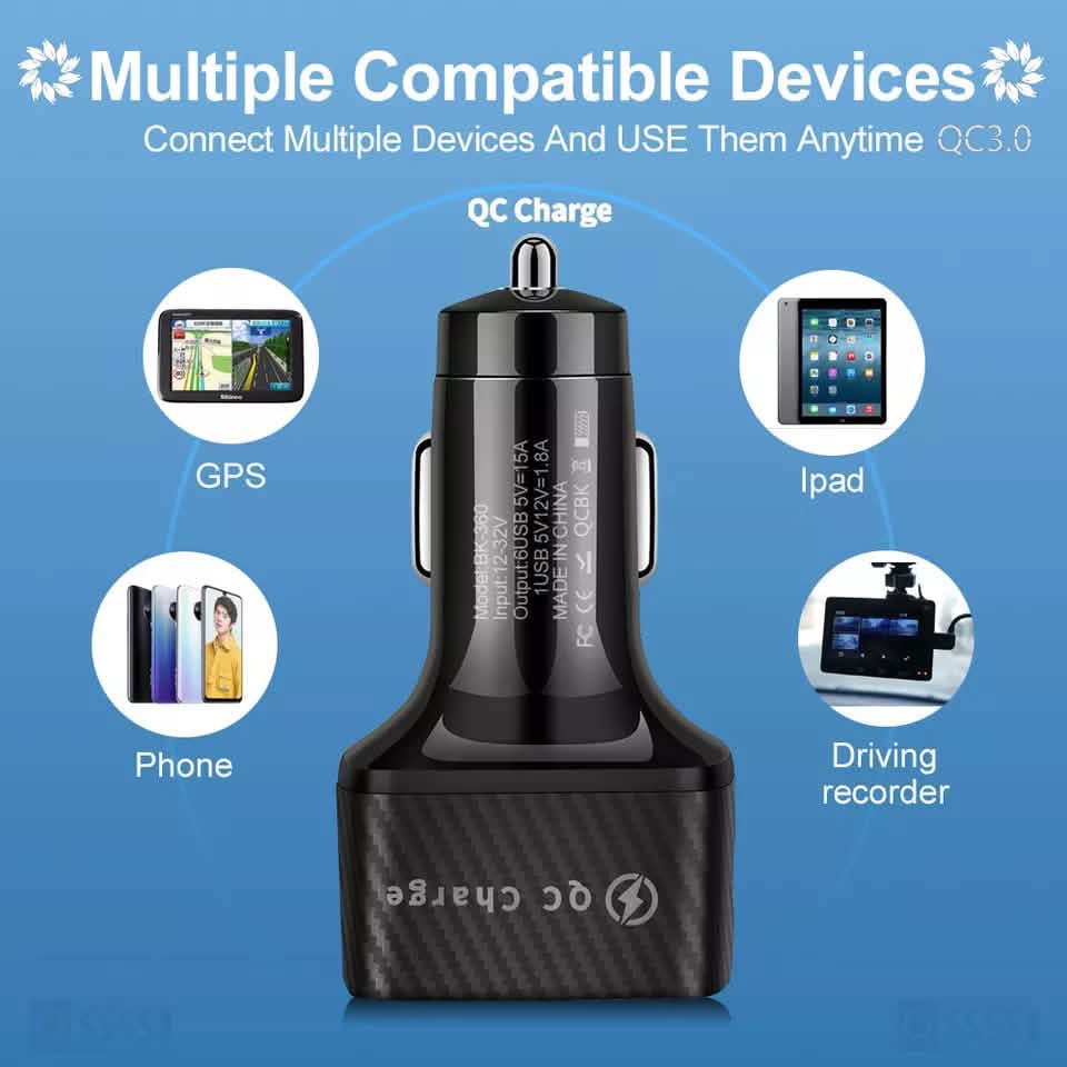 PBG LED 6-Port Car Charger and 10FT XL Zebra Lightning Cable Combo DailySale