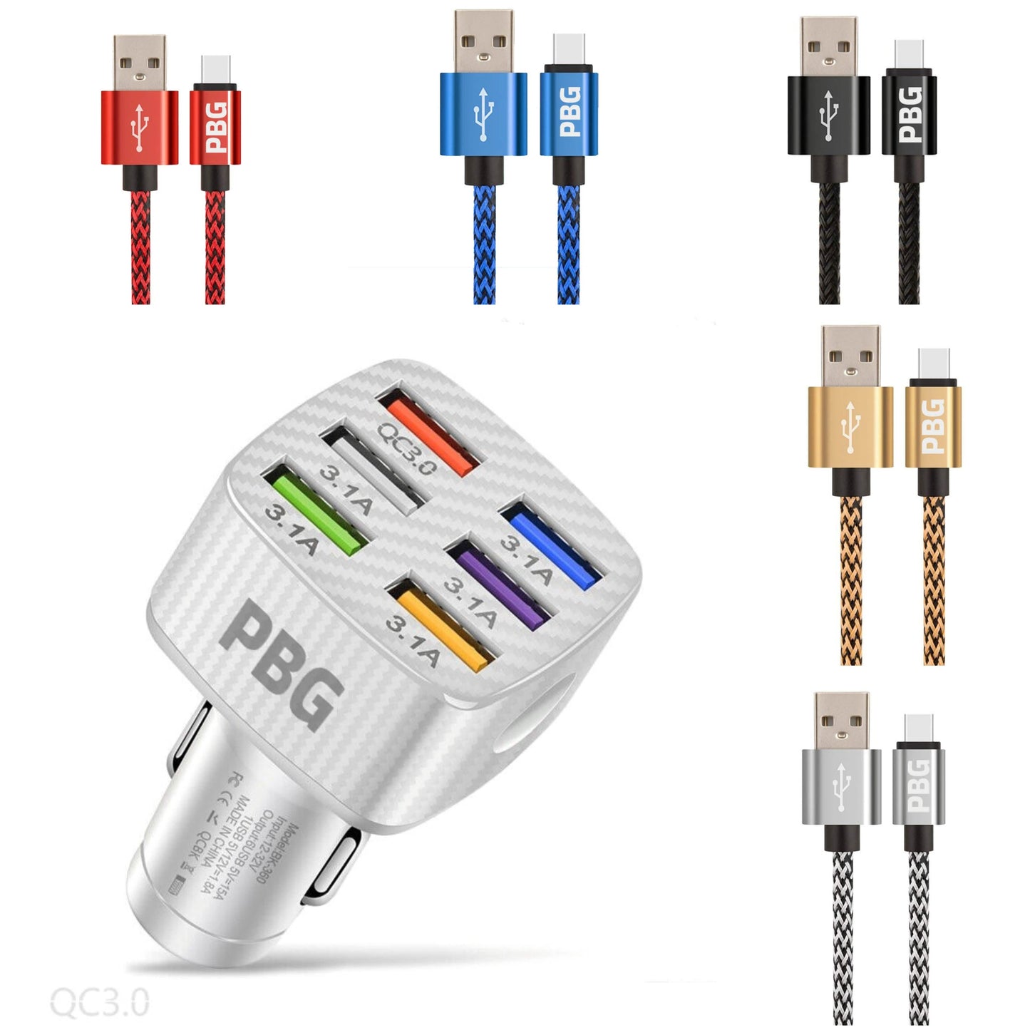 PBG LED 6-Port Car Charger and 10FT XL Zebra Lightning Cable Combo DailySale