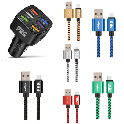 PBG LED 6 Port Car Charger and 10Ft. XL Zebra Lightning Cable Combo DailySale