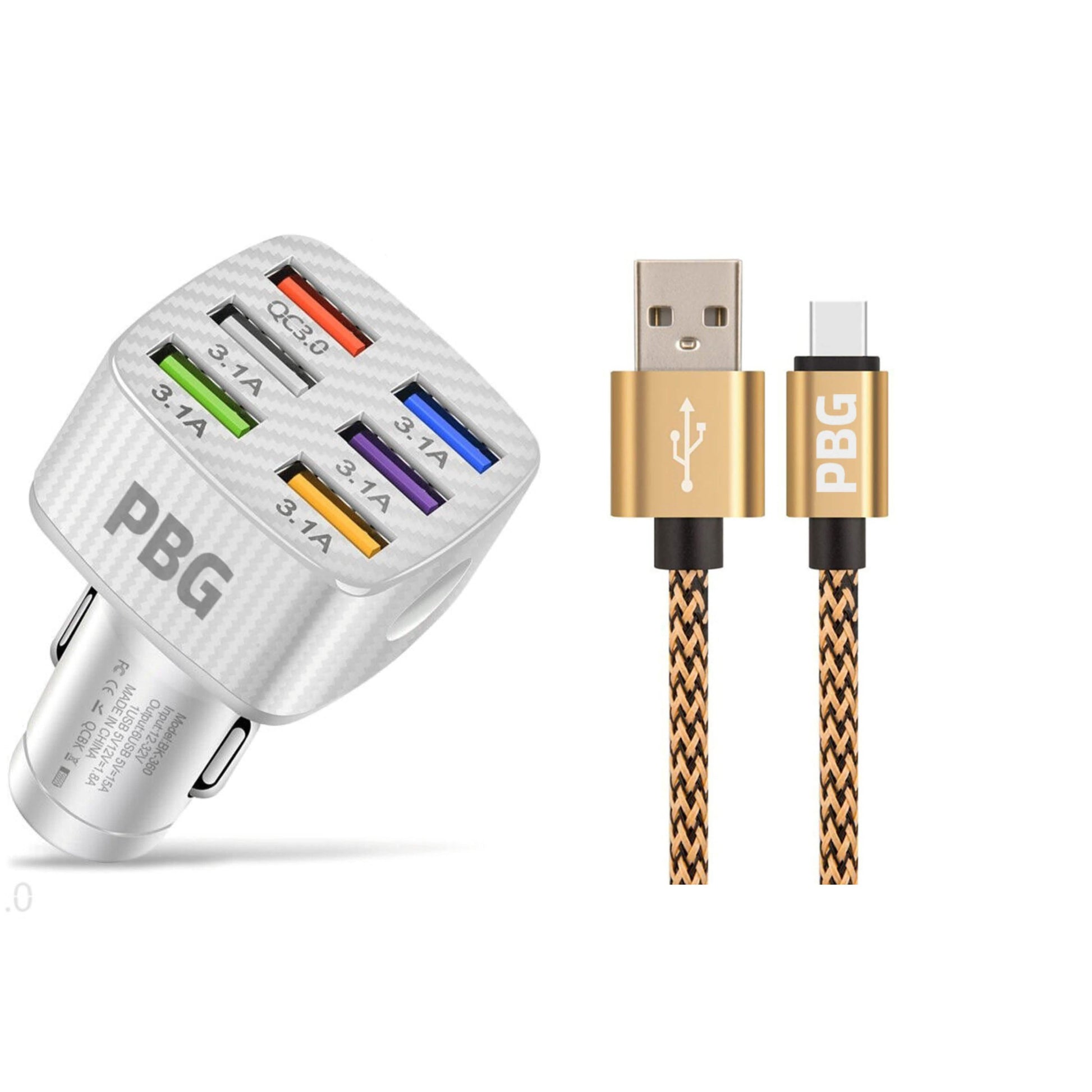 PBG LED 6-Port Car Charger and 10FT XL Zebra Lightning Cable Combo DailySale