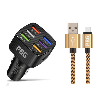 PBG LED 6 Port Car Charger and 10Ft. XL Zebra Lightning Cable Combo DailySale
