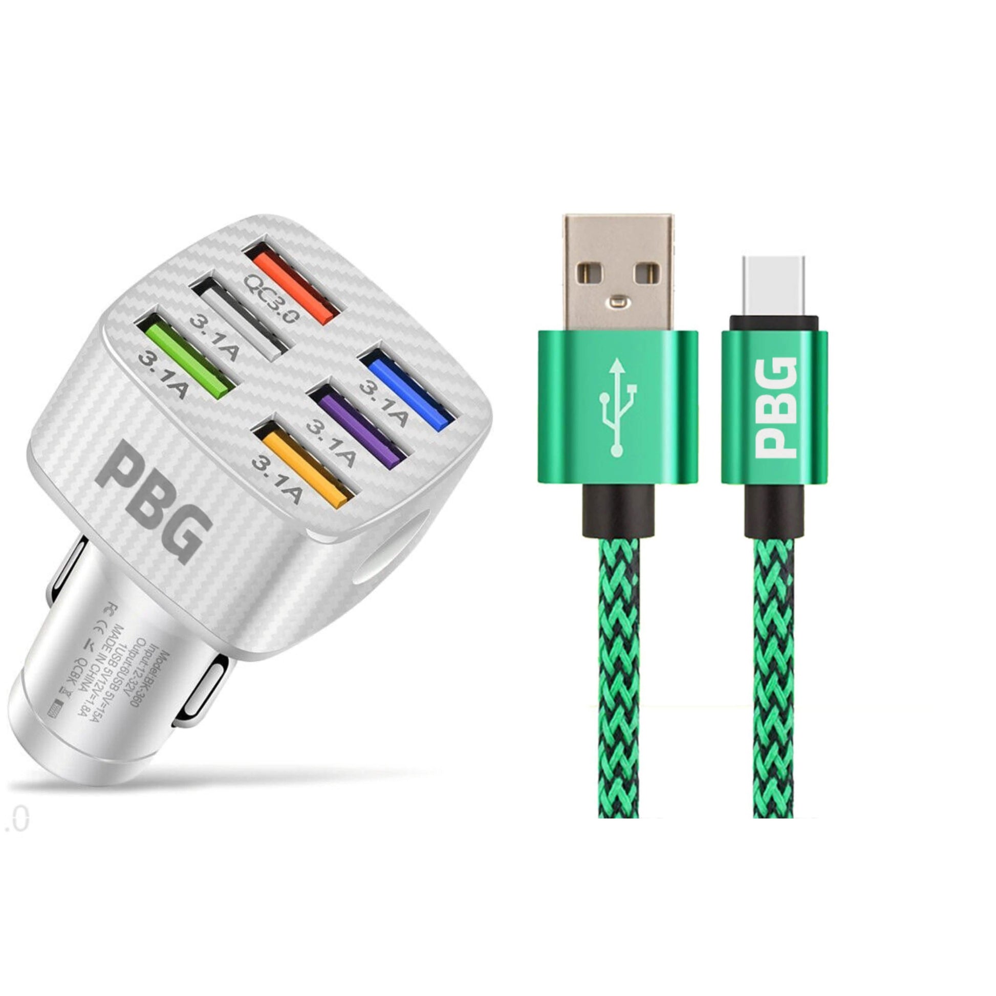 PBG LED 6-Port Car Charger and 10FT XL Zebra Lightning Cable Combo DailySale