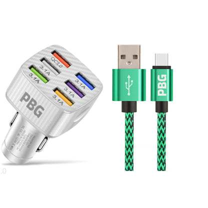 PBG LED 6-Port Car Charger and 10FT XL Zebra Lightning Cable Combo DailySale