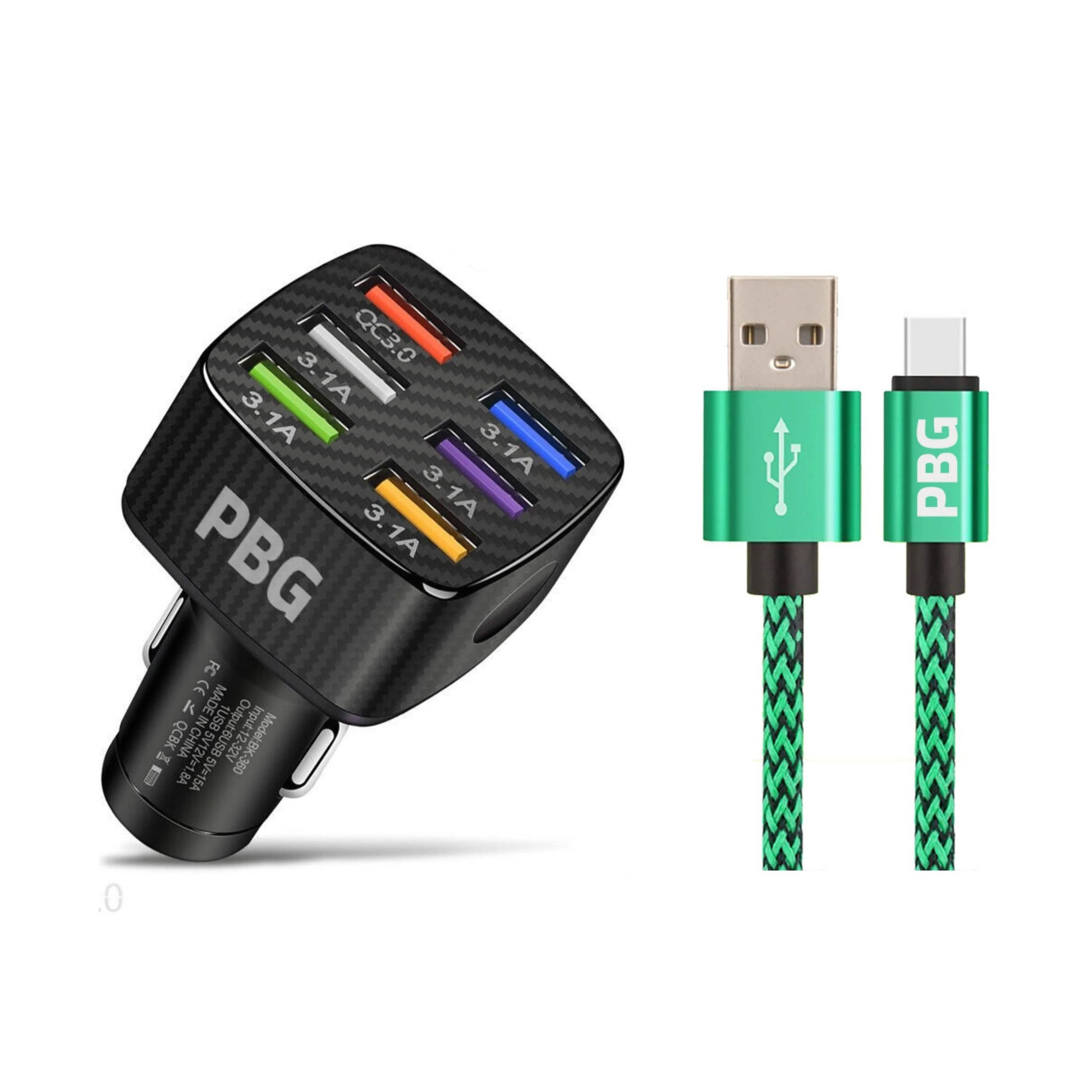 PBG LED 6 Port Car Charger and 10Ft. XL Zebra Lightning Cable Combo DailySale