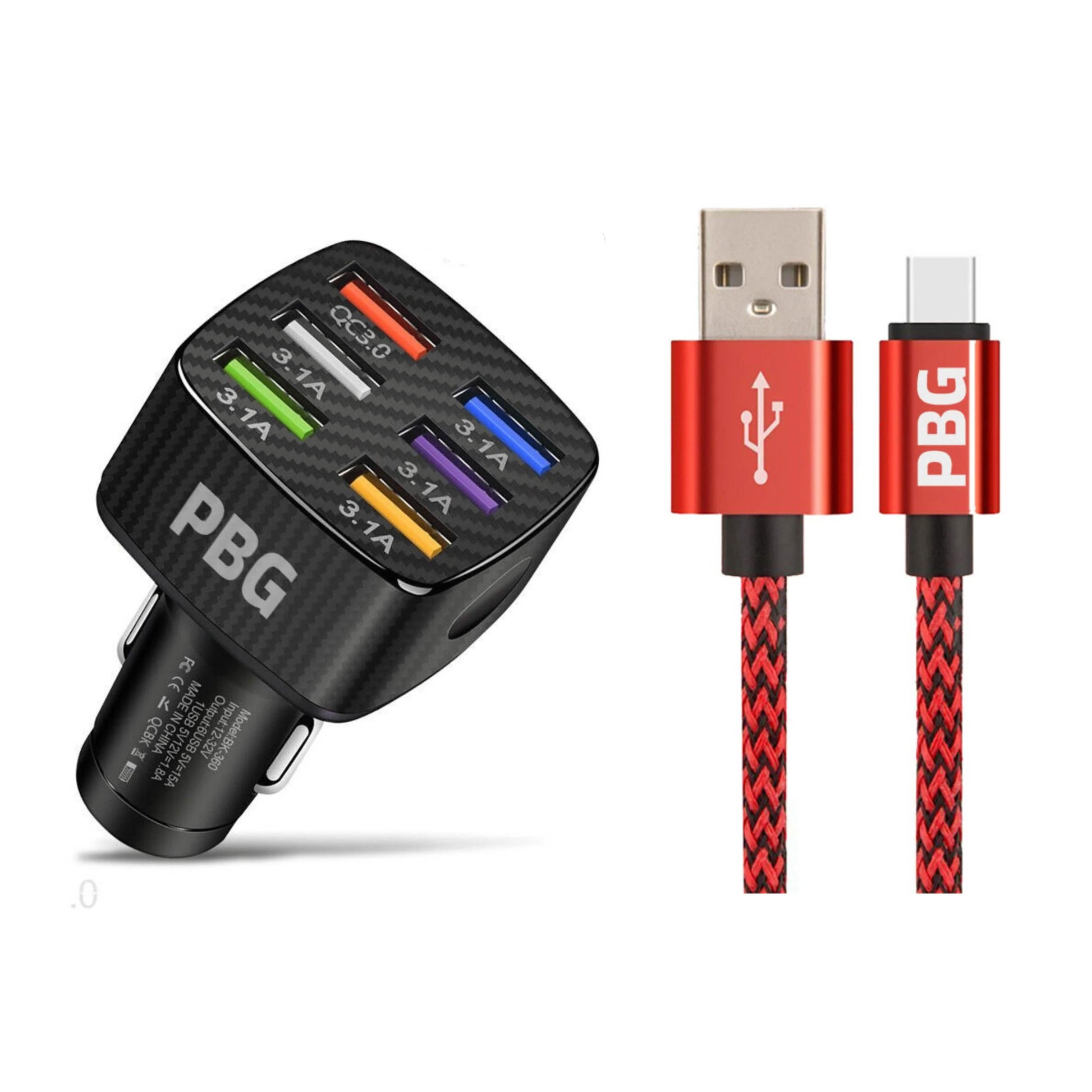 PBG LED 6 Port Car Charger and 10Ft. XL Zebra Lightning Cable Combo DailySale
