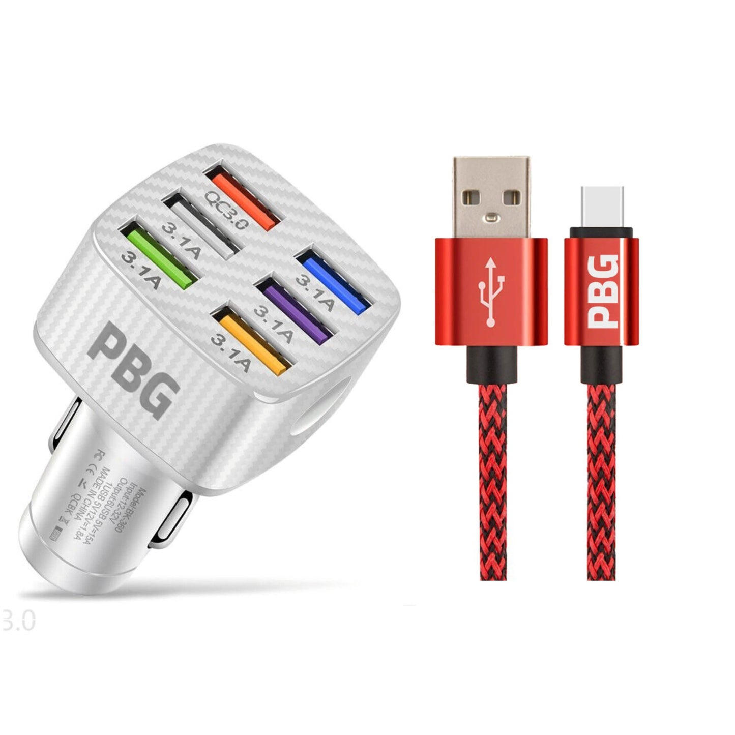 PBG LED 6-Port Car Charger and 10FT XL Zebra Lightning Cable Combo DailySale