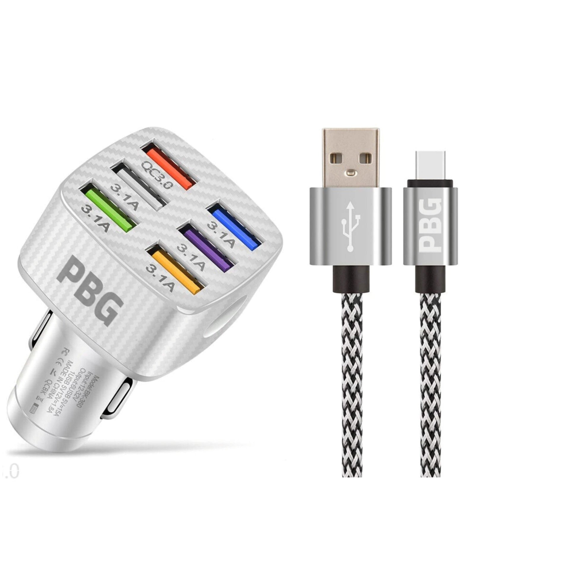 PBG LED 6-Port Car Charger and 10FT XL Zebra Lightning Cable Combo DailySale