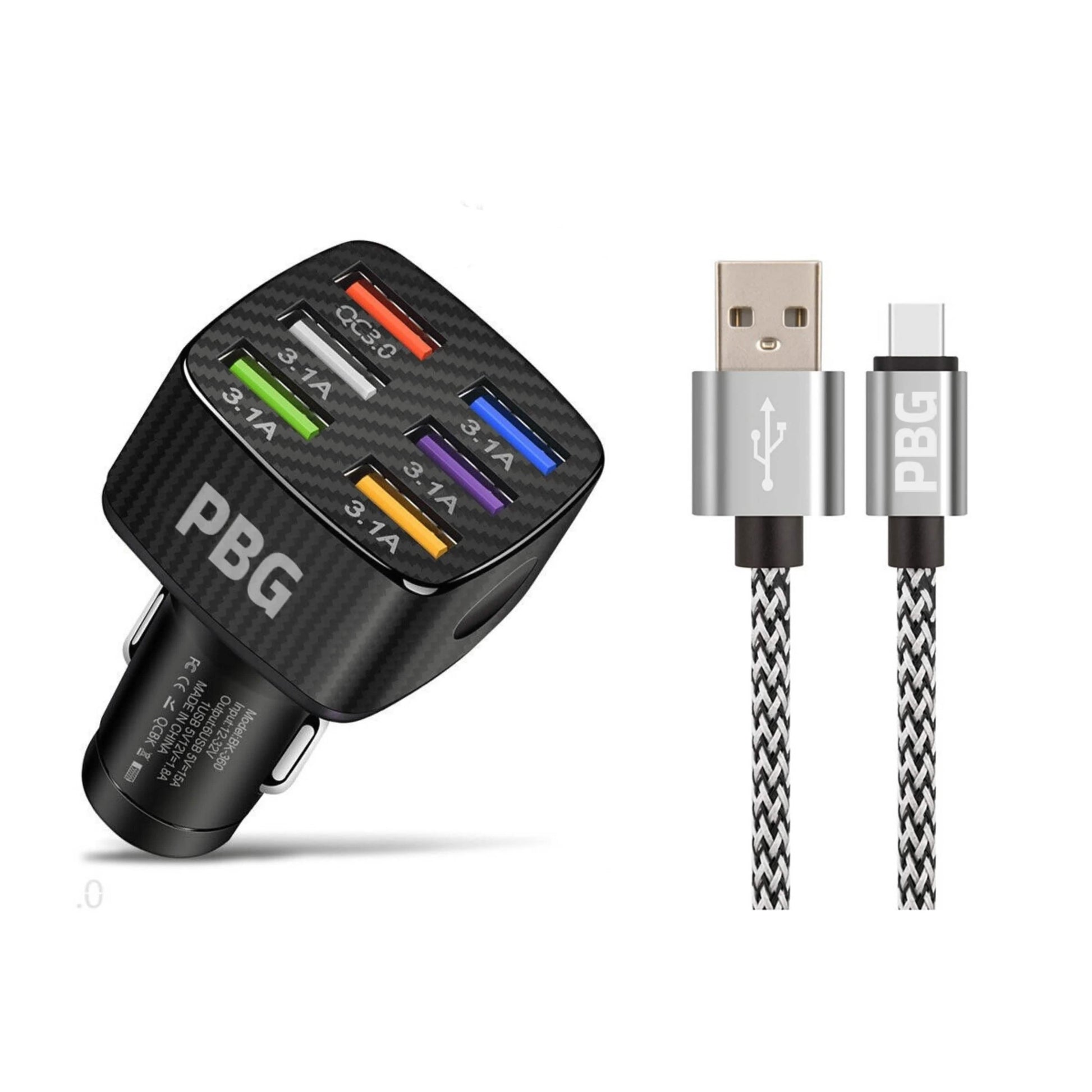 PBG LED 6 Port Car Charger and 10Ft. XL Zebra Lightning Cable Combo DailySale
