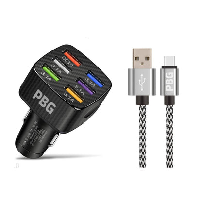 PBG LED 6 Port Car Charger and 10Ft. XL Zebra Lightning Cable Combo DailySale
