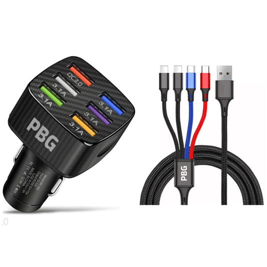 PBG LED 6-Port Car Charger and 4 in 1 Nylon Charging Cable Bundle DailySale