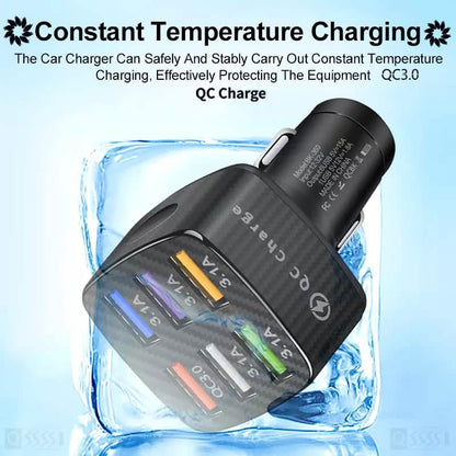 PBG LED 6-Port Car Charger and 4 in 1 Nylon Charging Cable Bundle DailySale