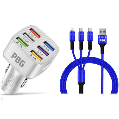 PBG LED 6 Port Car Charger and 4Ft. 3-in-1 Cable Combo DailySale