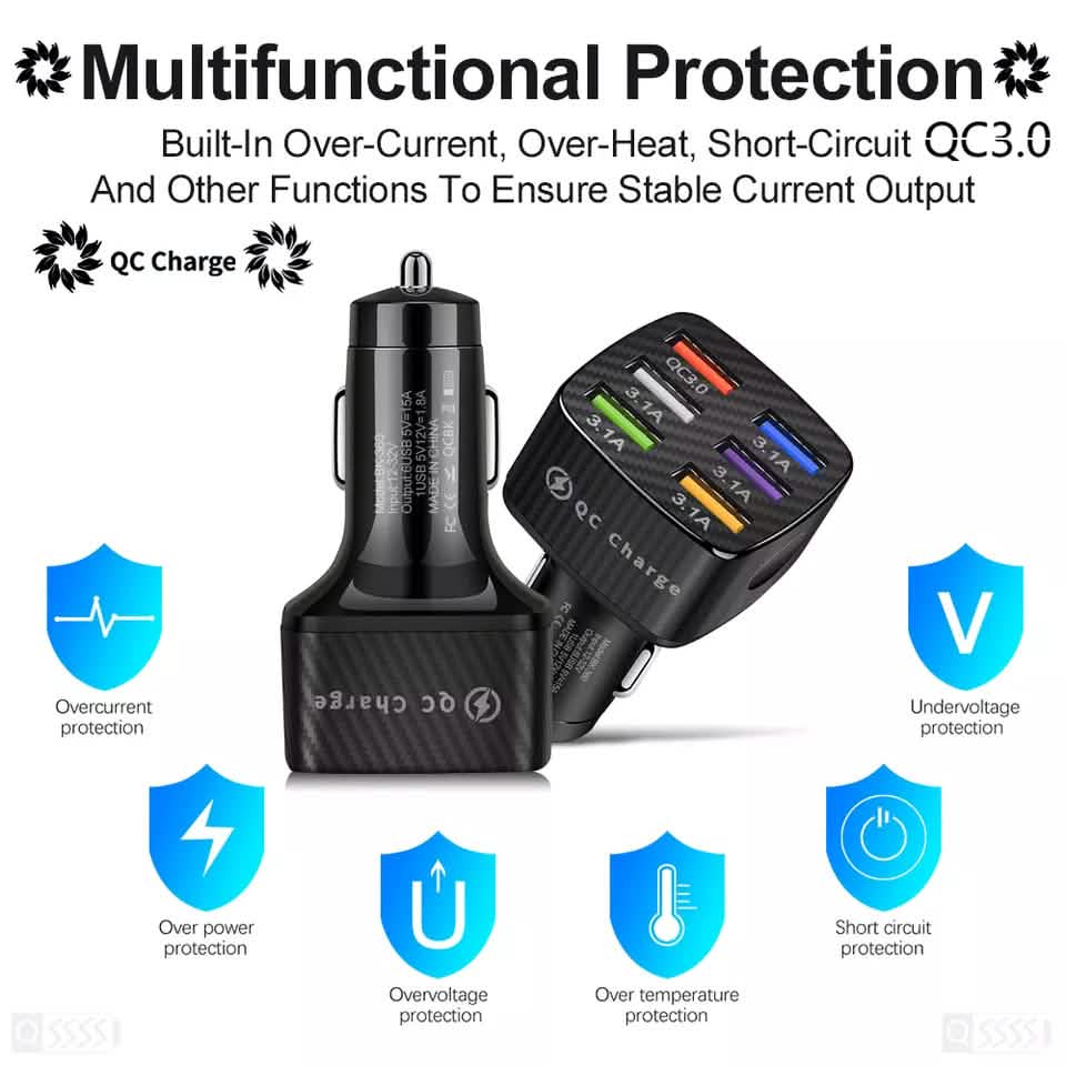 PBG LED 6 Port Car Charger and 4Ft. 3-in-1 Cable Combo DailySale