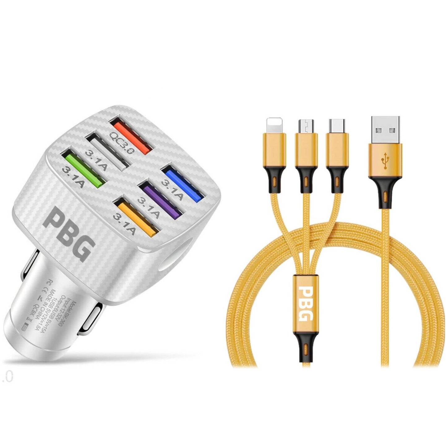 PBG LED 6 Port Car Charger and 4Ft. 3-in-1 Cable Combo DailySale