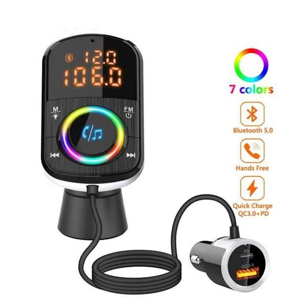 PD18W and QC3.0 Bluetooth 5.0 Car Radio Adapter Dual Fast Charging Port Wireless FM Audio Hands Free Car Kit Receiver DailySale