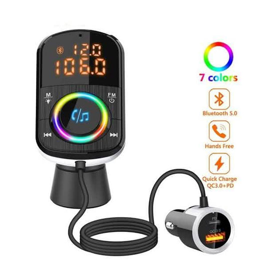 PD18W and QC3.0 Bluetooth 5.0 Car Radio Adapter Dual Fast Charging Port Wireless FM Audio Hands Free Car Kit Receiver DailySale