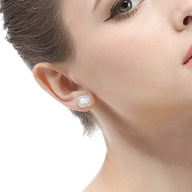 Pearl And Swarovski Crystal Love Studs In White Gold DailySale