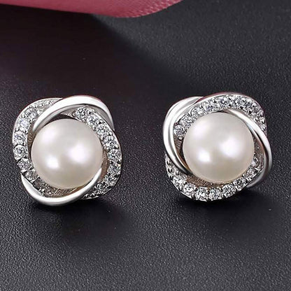 Pearl And Swarovski Crystal Love Studs In White Gold DailySale