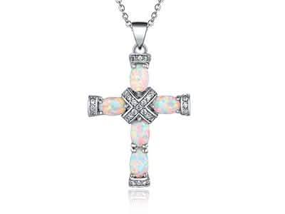 Peermont Genuine Fire Opal and Diamond Accent Cross Necklace DailySale