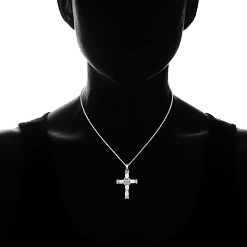 Peermont Genuine Fire Opal and Diamond Accent Cross Necklace DailySale