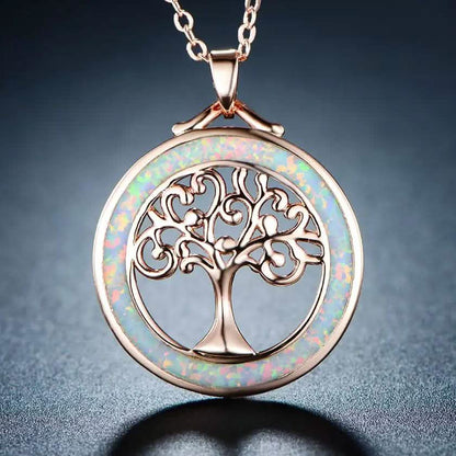 Peermont Tree of Life Necklace in White Fire Opal and Rose Gold Plating DailySale