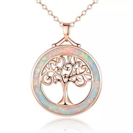 Peermont Tree of Life Necklace in White Fire Opal and Rose Gold Plating DailySale