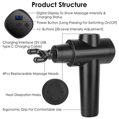 Percussion Digital Display Rechargeable Deep Tissue Vibration Massage Gun DailySale